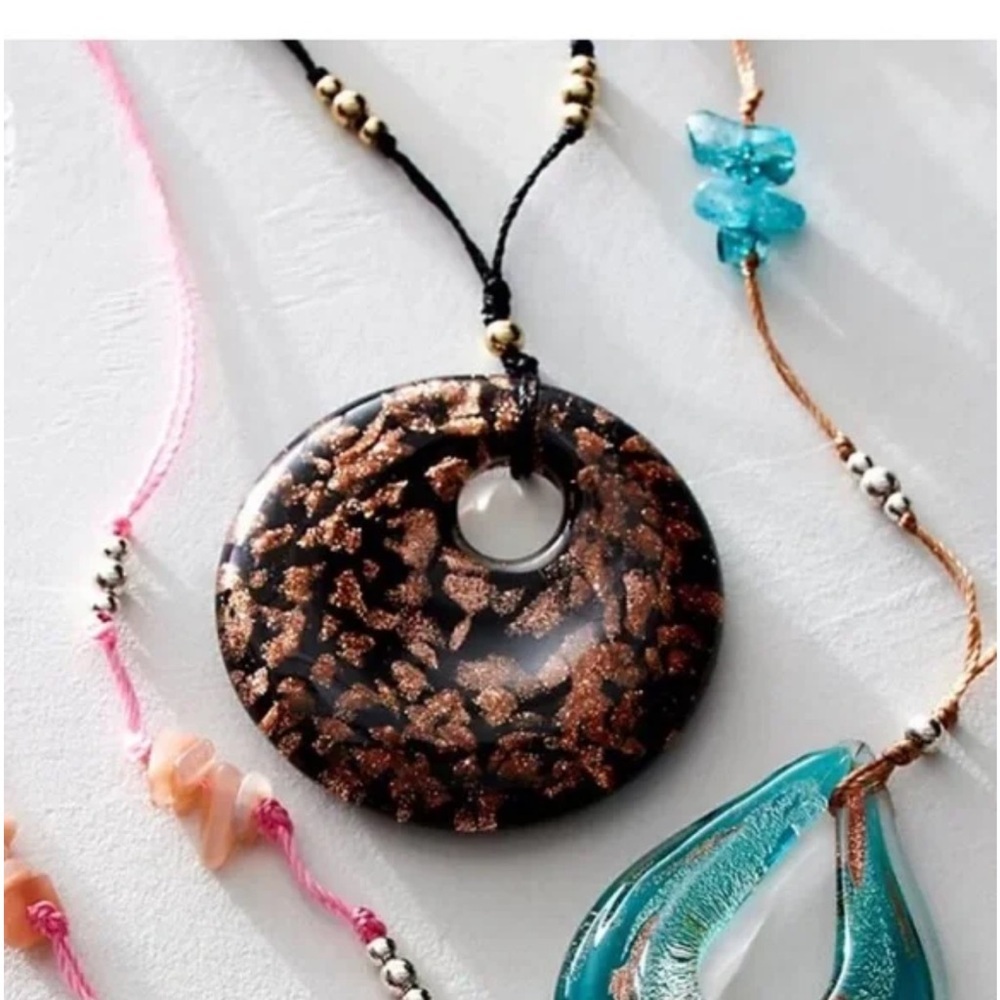 FREE PEOPLE Get Lost Glass Pendant Corded Necklace